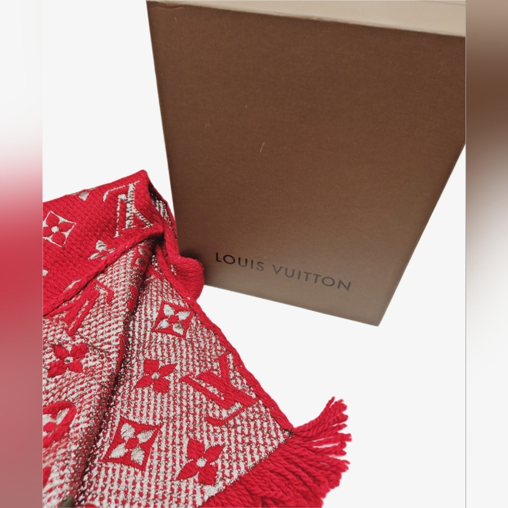 Louis Vuitton Red Metallic Logomania Scarf with Box /COA - Picture 6 of 14